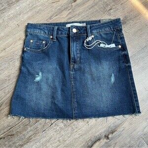Tractr Girls Lisa Distressed Mini Skirt Dark Wash Raw Hem XL NWT